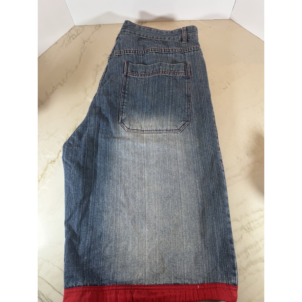 Godbody Denim Shorts Mens 40 Baggy Y2K Hip Hop Red Stitch Jorts